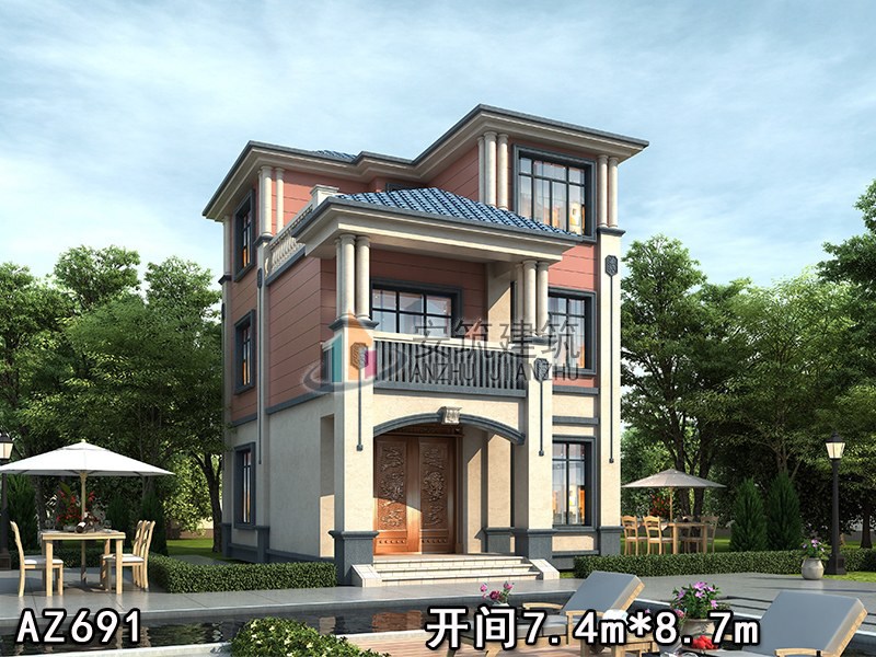 7x8米农村70平方米小别墅设计图，好看又简单的新中式别墅AZ691